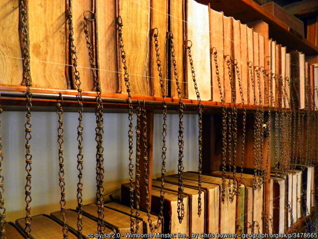 The chained library in Wimborne Minster, Dorset, England